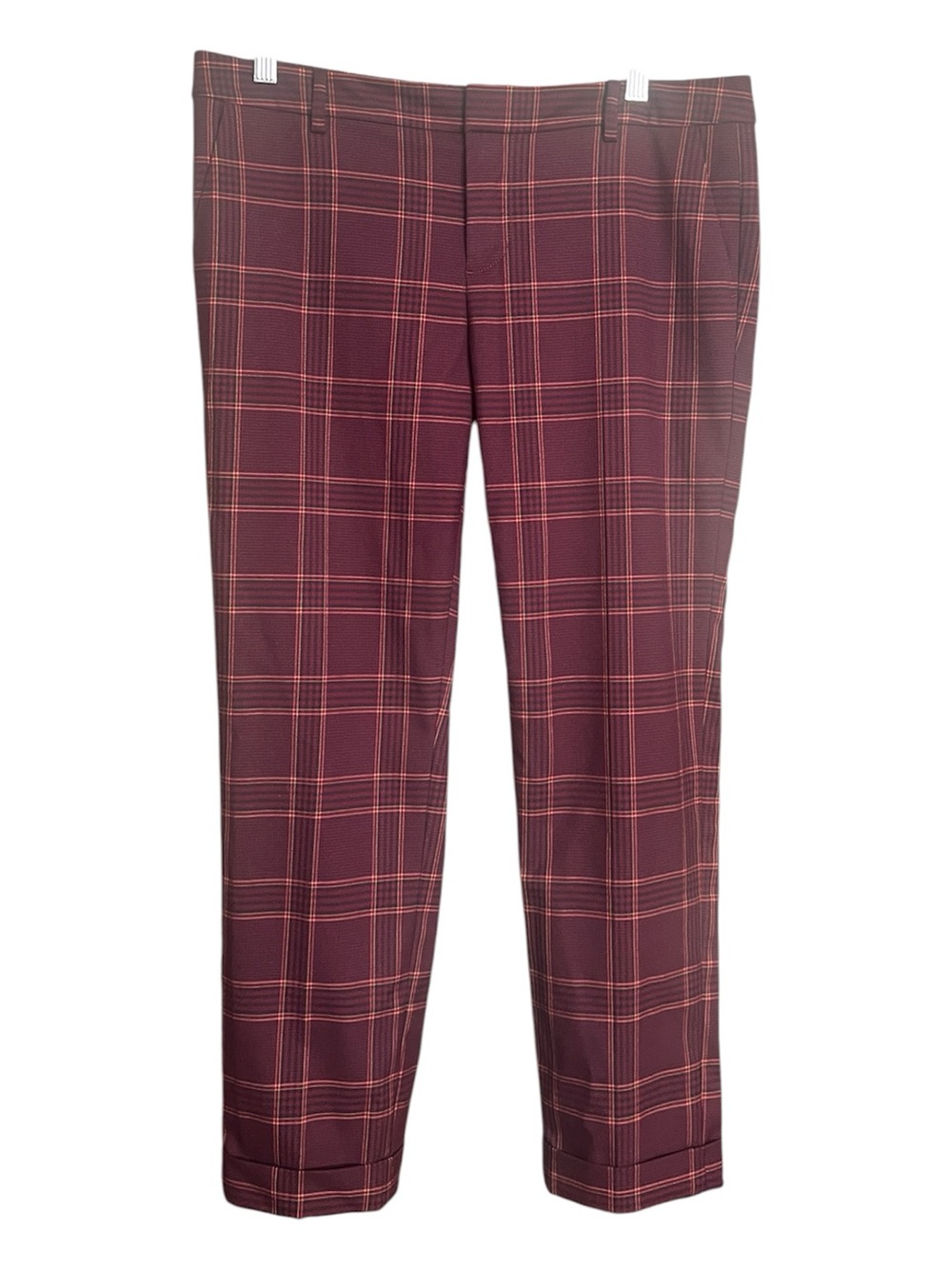 Tommy Hilfiger Plaid Preppy Hipster Pants Office School Classic Burgundy SZ 10